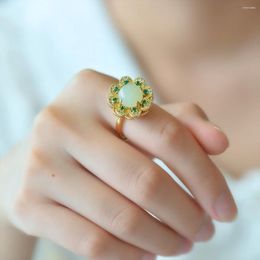 Cluster Rings Natural Hetian Jade Ring Gemstone Gold Plated Fashion Womens Jewelrys Beauty Accessories For Girls Adjustable