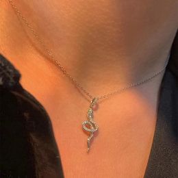 925 Sterling Silver Fill Ins Snake Pendant Simple Fashion Jewellery Pave White Sapphire CZ Diamond Gemstones Party Women Wedding Beach Clavicle Necklace Gift