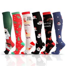 Party Favour Ups Christmas Compression Stockings Relieve Leg Muscle Fatigue Themed Cartoon Women Men Drop Delivery Home Garden Festive Dhk4X