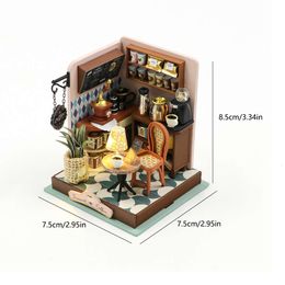 Coffee Shop Baby House Kit Mini DIY Handmade 3D Puzzle Assembly Building Model Toys, Home Bedroom Decoration with Furniture Wood