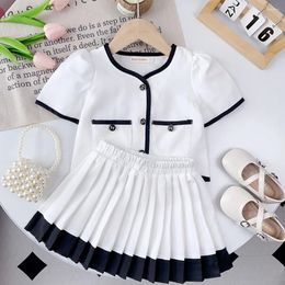 Clothing Sets Melario Korean Style Girls Set Fashion Suit Summer Outfits College Short Sleeve Top Pleated Skirt 2pcs