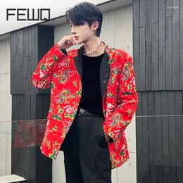 Men's Suits FEWQ Blazers Summer Single Breasted Chinese Style Suit Jacket Printing Casual Loose Reversible Men Clothing 24X9039