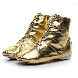 Dance Shoes Gold Silver Jazz PU Modern Stage Performances Boots Square Soft Sole Sneakers