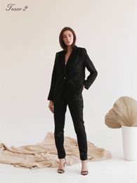 Tesco Slim Fit Women's Suit Peak Lepal Long Sleeve Ladies Pantsuits 2 Piece Jacket Blazer Pants For Spring Autumn