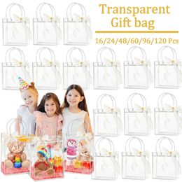 16120Pcs Clear Gift Bags with Handle Reusable Transparent PVC Wrap Tote Ribbons Plastic Goodie Party Favor 240517