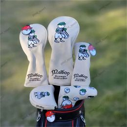 Malbons Other Golf Products Beige Fisherman Hat Golf Club #1 #3 #5 Wood Headcovers Driver Fairway Woods Cover PU Leather Head Covers Golf Putter Mal 161