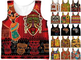 African Printed Tank Top Men Women Casual Sleeveless T Shirt Dashiki FolkCustom Clothing 2022 Summer Sports Fitness ONeck Vest4119239