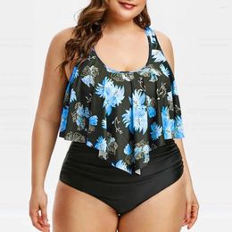 Women's Swimwear Spicy Girl Swimsuit Bikini High Waist Ruffle Edge Printed Striped Split Plus Size