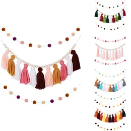 Decorative Figurines Boho Tassel Garland Wall Hanging Decor Pastel Banner With Wood Beads And 2 Pieces Colourful Pom