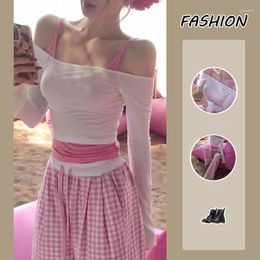 Work Dresses Japanese Kawaii Pink 3 Piece Sets Women Casuak Y2k Crop Tops Blouse Loose Plaid Pants Korean Fashion Suits Female Sport Outfit