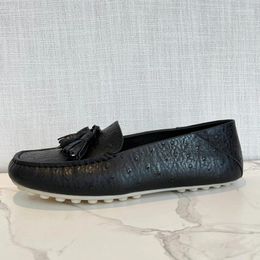 Casual Shoes LP Calfskin Leather Loafers Women 2024 Italian Style Soft-soled Summer Seaside Resort Fringe Slip-on Driving