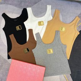 Women o-neck sleeveless gold line logo letter embroidery cotton designer tank tops vest SML