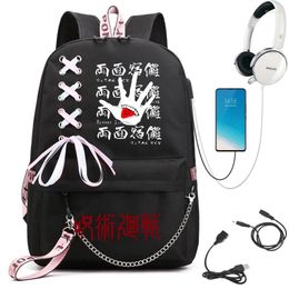 Backpack Jujutsu Kaisen Usb Port School Shoulder Bag Teenger Girl Bags Ryomen Sukuna Female Mochila Bagpack Pack