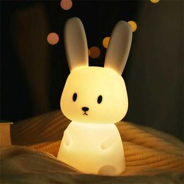 Lamps Shades LED Night Light cute Rabbit Animal Cartoon Silicone Lamp Dimmable USB Rechargeable For Children kids bedroom gift Sleeping light Y240520X40Y