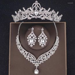 Hair Clips Luxury Crystal Crown Necklace Earring Set Rhinestone Bridal Jewellery Wedding Accessories Tiara