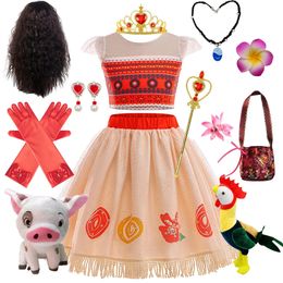 Kızlar Moana Cosplay Prenses Elbise Yaz Plajı 2pcs Set Cosplay Party Giyim Noel Karnavalı Cadılar Bayramı Kostüm 240518