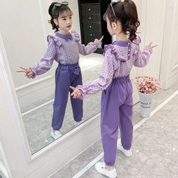 Clothing Sets Autumn Children Clothes Suits Plaid Shirts Pants For Girls Casual Big Summer Kids 2 Piece Tracksuit J78