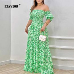 Abiti casual di base Nuove donne estive Euro-American Boemia Maxi Abiti dal vestito superiore del tubo spalla Elegante abito a vita alta manica a lanterna J240516