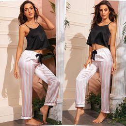 Denilyn Summer Slim Pajamas Women's Fashion Sexy V-neck Sling Dress Long Pants Set Casual Ice Home Fury