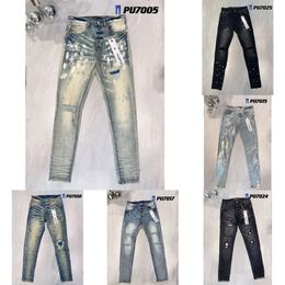purples Brand Jeans scratch Designer Mens Denim Trousers Fashion Pants Straight Design Retro Streetwear Casual Sweatpants women s