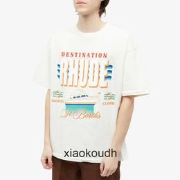 Rhude High end designer T shirts for Cruiser Wave Print High Street Fashion Mens and Womens Short Sleeve T-shirt With 1:1 original labels