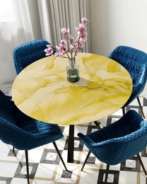 Table Cloth Marble Texture Gradient Yellow Round Elastic Edged Cover Protector Waterproof Polyester Rectangle Fitted Tablecloth