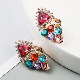 Stud Earrings Colorful Crystal Statement Stone Women Piercing Rhinestone Trendy Wedding Jewelry Christmas Gift