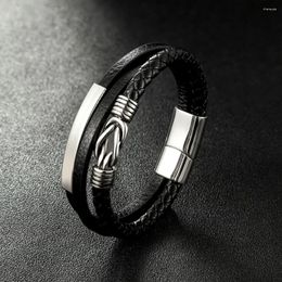 Link Bracelets Men's Leather Rope Bracelet Stainless Steel Personality Cool Braided