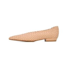 Ladies 2024 women sheepskin Genuine real leather dress shoes pumps flat Heel sandals summer square toe weave knit plait wedding sexy Slip-On 788