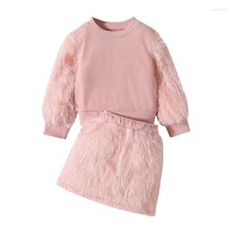 Clothing Sets Baby Girl Clothes Set Sweet Princess Outfits Autumn Winter Kids Girls Long Sleeve Crewneck Sweatshirt Tops Pink Plush Skirt