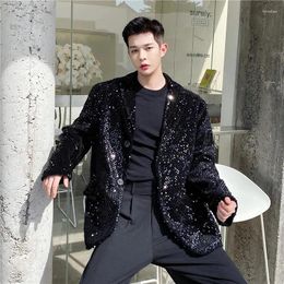 Men's Suits Black Shiny Sequin Glitter Embellished Blazer Jacket Nightclub Prom Suit Blazers Men Costume Homme Stage Clothes For Singers
