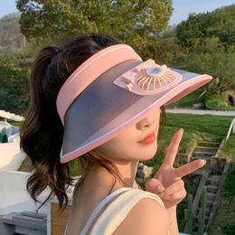 Summer UV Protection Visor women Beach Hat 3-speed Regulation Electric Fan Empty Top Hat Holiday Sunshade Bicycle Sun Hat 240520