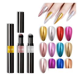 Nail Glitter Metal Nails Mirror Powder Magic Cushion Pen Shiny Gold Sier Fine Chrome Flakes Pigment Diy Beauty Drop Delivery Dhqll