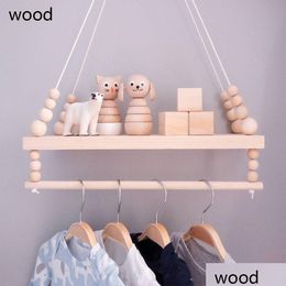Decorative Objects Figurines Nordic Wooden Wall Shelf With Clothes Rack Children Room Craft Storage Rope Hanging Living Decoration Dhrff