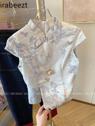 Women's Blouses Chinese Style National Jacquard Cardigan Button Shirt Women 2024 Summer Temperament High-end Slimming Camisas