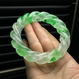 Bangle Certified Natural Green Jade Jadeite Artistic Carving Bracelet 60mm