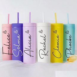 Tumblers Personalized 16Oz Matte Tumbler With St Wedding Bride And Groom Water Cup Custom Skinny Acrylic Bridesmaid Party Gift Drop Dhg1G