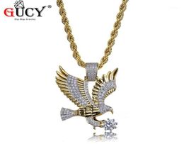 Pendant Necklaces GUCY Hip Hop Eagle Necklace Gold Colour Plated Copper All Iced Out Micro Paved CZ Stones Men039s Charm Jewelry2501023