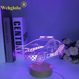 Lamps Shades Polices Car 3D Illusion Lamp for Child Bedroom Decor Night light Colour Changing Atmosphere Event Prize Wooden Led Night Light Y240520P5EM