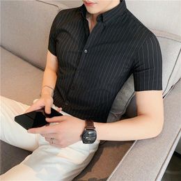 Men's Casual Shirts Summer Classic Striped Shirt For Men Slim Fit Short Sleeve Business Formal Dress Social Party Streetwear