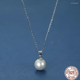 Pendants Luxury 925 Sterling Silver White 10mm / 12mm Pearl Choker Necklaces For Women Layered 45cm Chain Necklace Jewellery