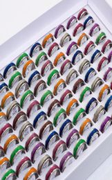 Bulk lots 50pcs Mixed Mens Band Rings Womens Colourful Cat Eye Stainless Steel Rings Width 7mm Sizes Assorted Whole Fashion Jew6883766