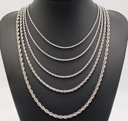 Stainless Steel Rope Chain Necklace 2-5mm Never Fade Waterproof Choker Necklaces Men Women Twist Hip Hop Jewellery 316L Silver Chains Gifts 18-26 Inches
