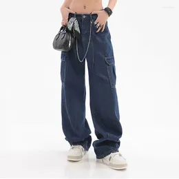Women's Jeans American Street Big Pocket Hiphop Spring And Autumn Fashion Design Sense Straight Loose Wide-leg Pants Tide