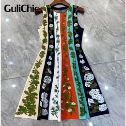 Casual Dresses 8.25 GuliChic Women Elegant Fashion Contrast Colour Striped Spliced Botanical Flower Jacquard Knitted Mini Dress