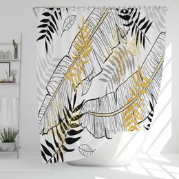 Shower Curtains Simple Style Plant Leaves Curtain With Hook - Modern Leaf Design Printed Polyester Fabric Bathroom Decoration
