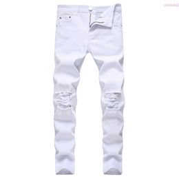 Designer White Mens Jeans Ripped Distressed Black Skinny Denim Hip Hop Button Stretch Pants Thekhoi-6 Cxg230982 DTVC U86K