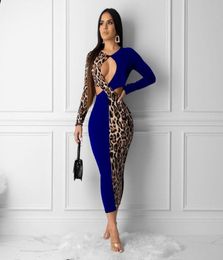 WholeHAOYUAN Plus Size Sexy Leopard Splice Night Club Party Dress Women Fall Clothes Long Sleeve Vintage Dress Bodycon Midi D6514422