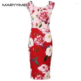 Casual Dresses MARYYIMEI Designer Summer V-Neck Tank Dress Women's Charming Flower Print Package Buttocks Midi XXL