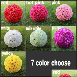 Decorative Flowers & Wreaths Elegant White Artificial Rose Silk Flower Ball Hanging Kissing Balls 30Cm / 25Cm For Wedding Party Decora Dhzva